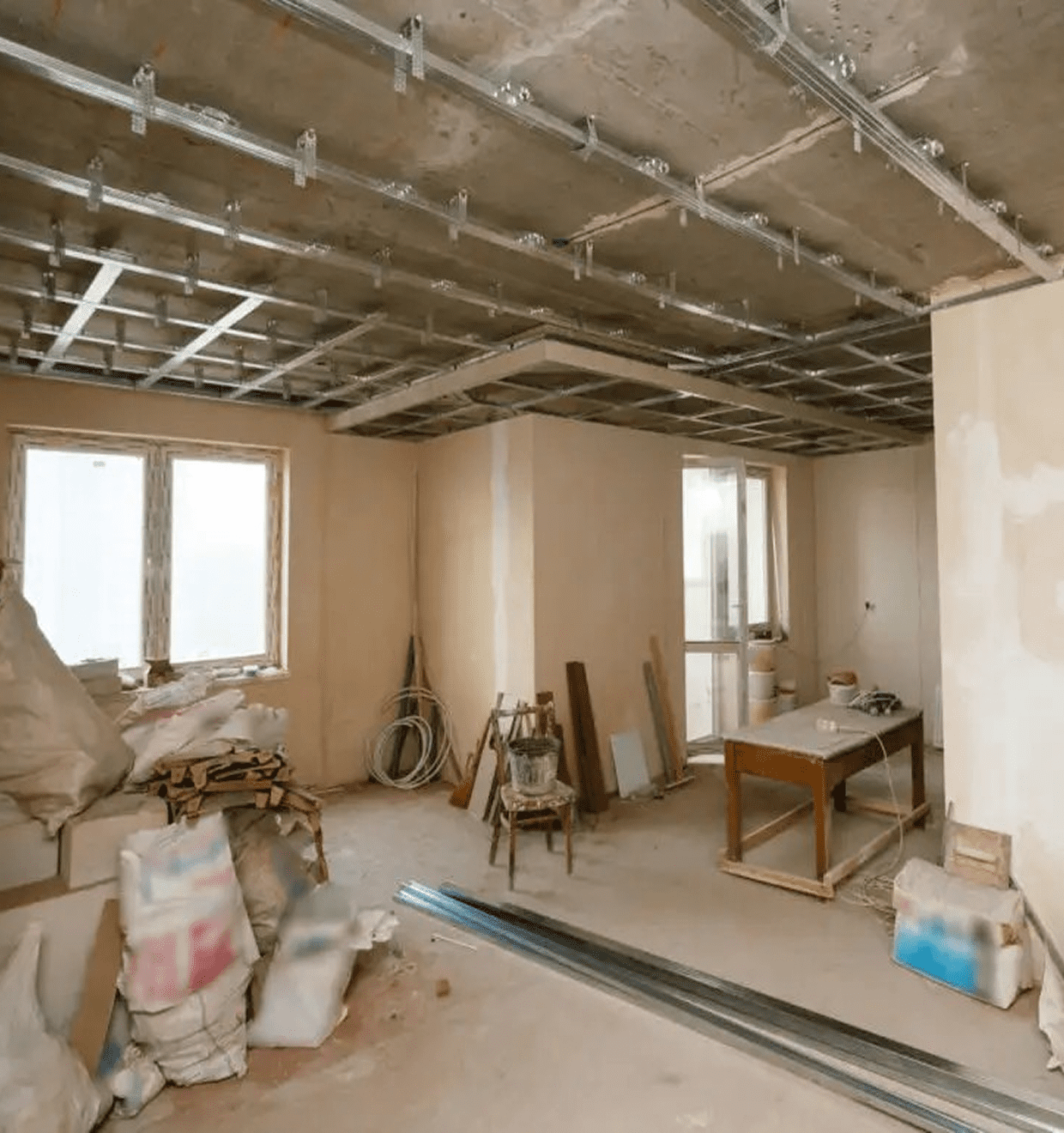 Room under renovation with building materials