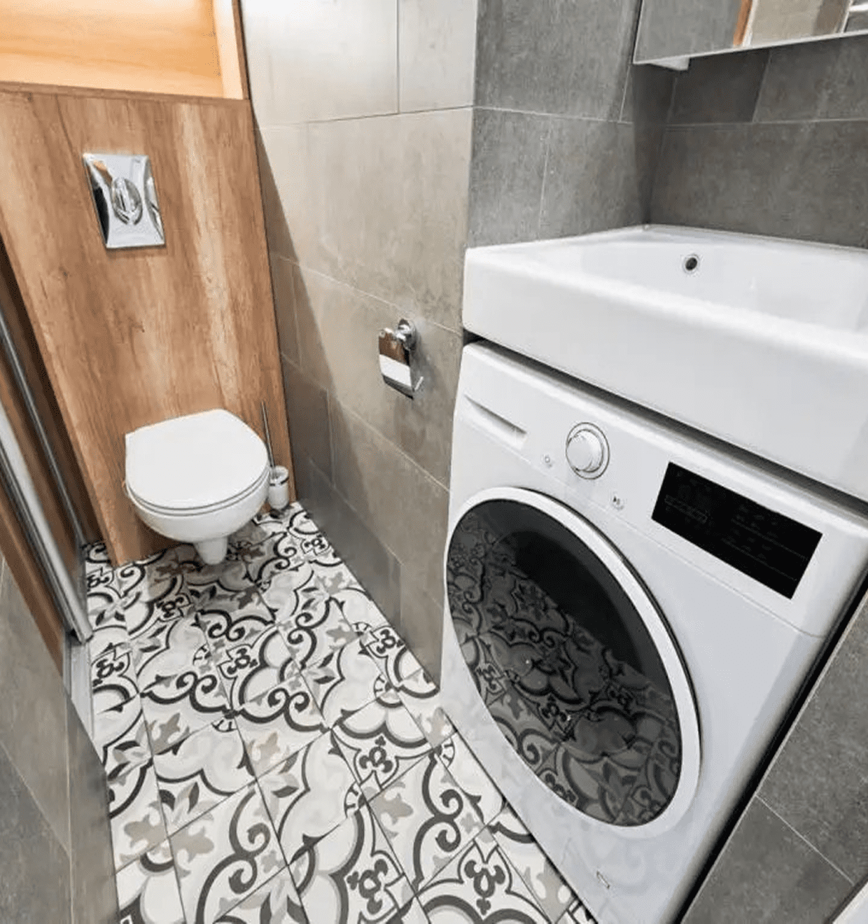 Modern bathroom design with washer